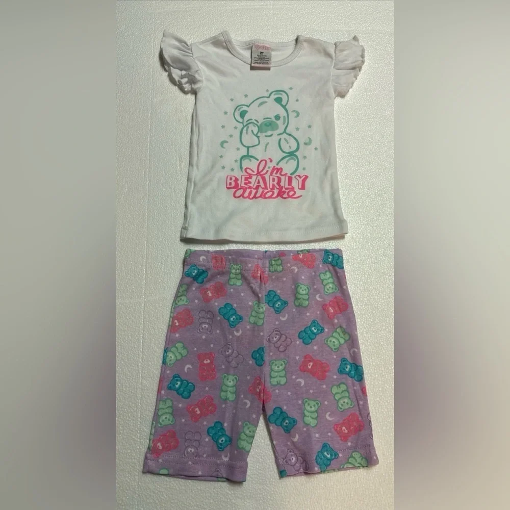 Mon Petit Cute Bear Kids Pajama Set - White and Purple for Girls